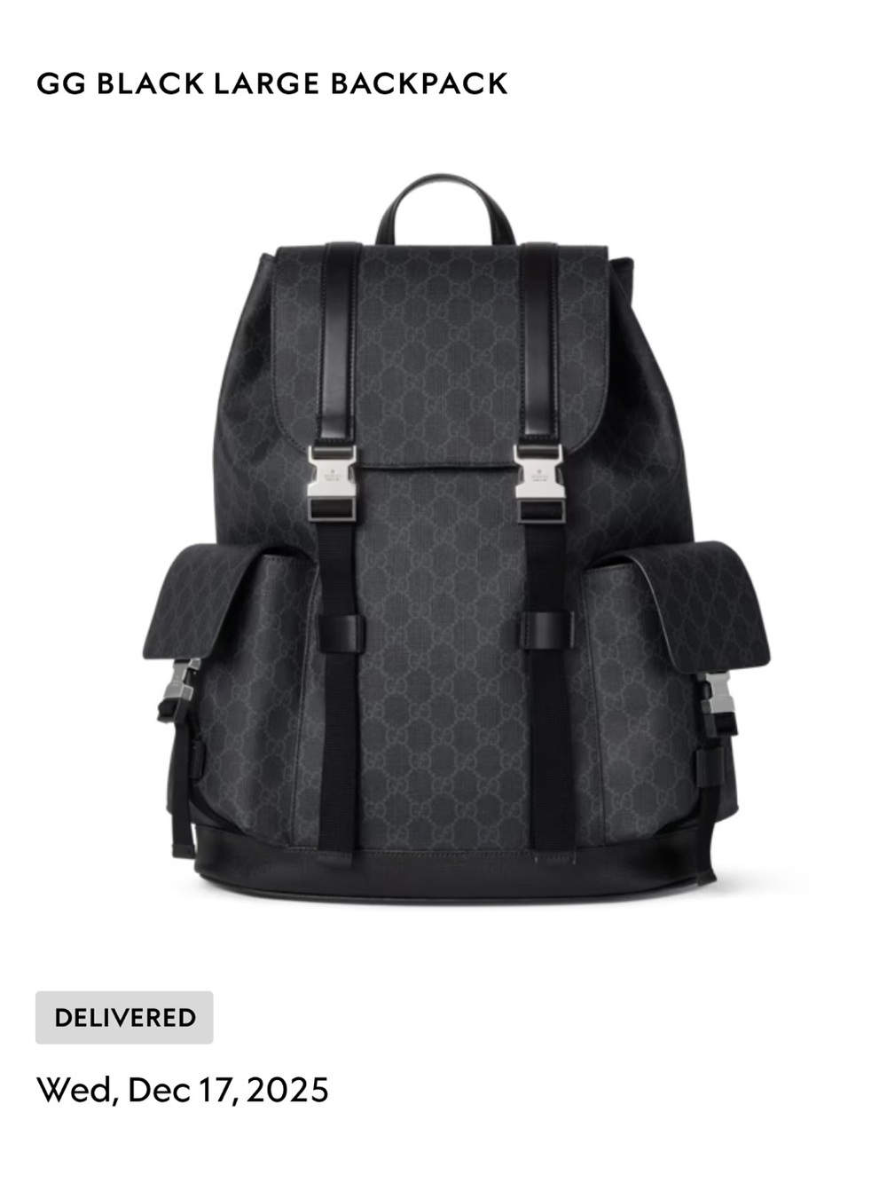 Gucci Black GG Monogram Backpack with Silver Hardware